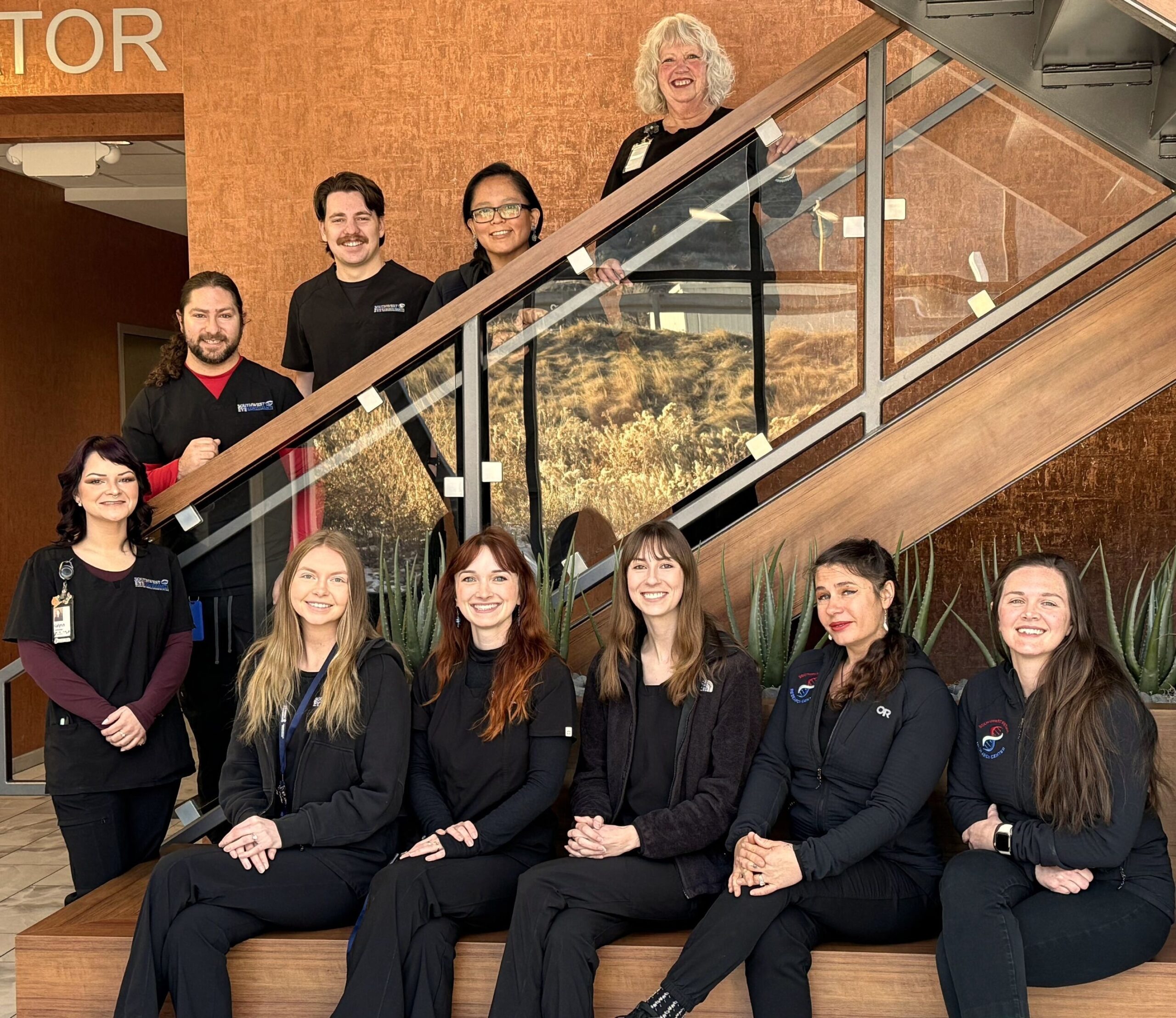Southwest Retina Research Center Team Photo -- Kim, Aaron, Taylor, Carrie, Kalynn, Kegan, Denise, Tori, Meriel